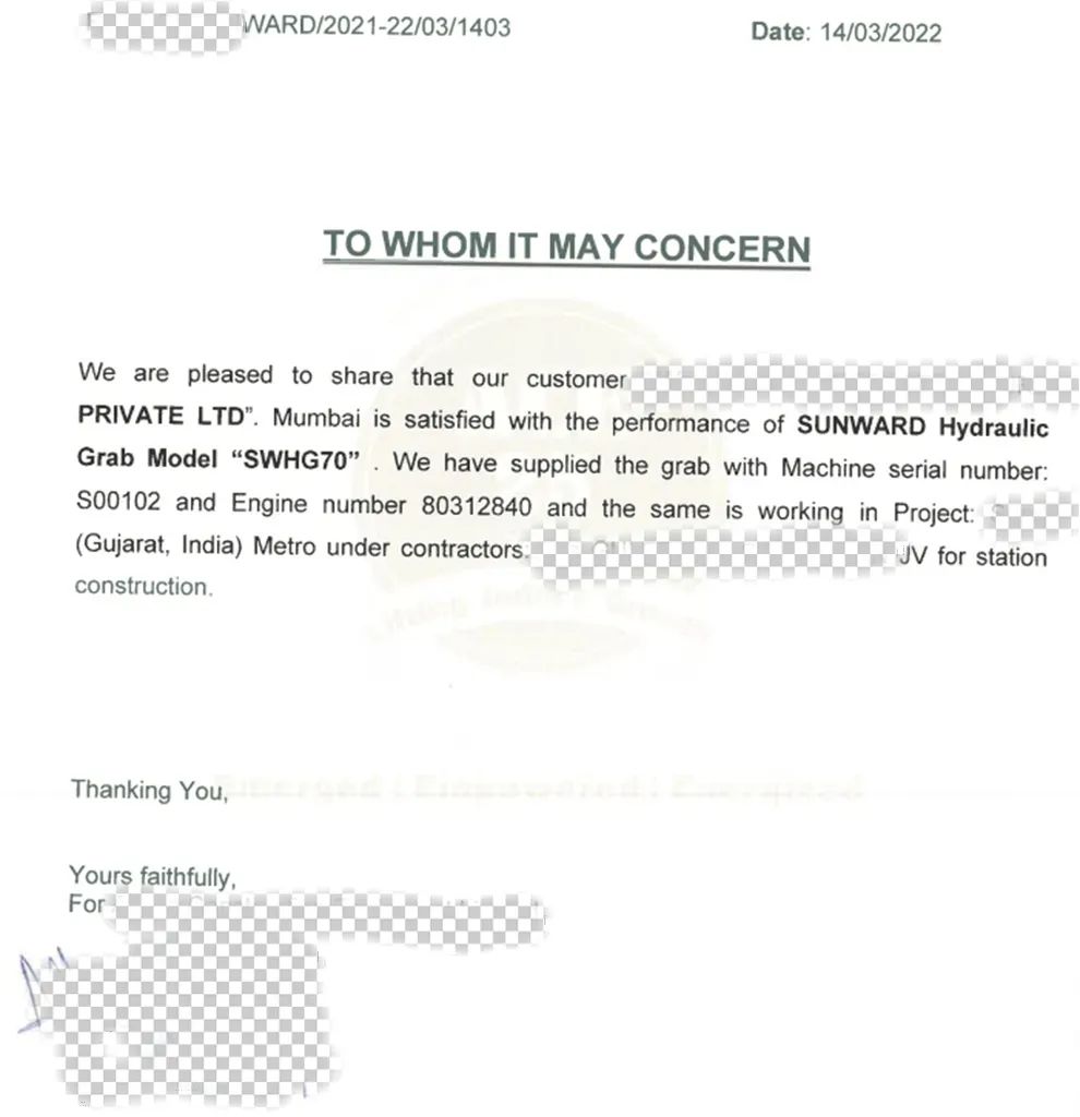 感谢信!KAIYUN·开云「中国」官方网站智能SWHG70液压抓斗助力海外基础施工获肯定