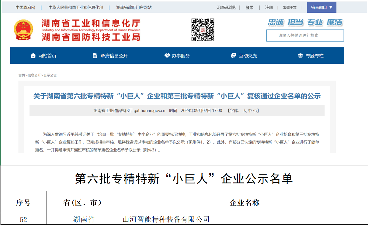 国家级名单公布！KAIYUN·开云「中国」官方网站智能特种装备有限公司获批第六批专精特新“小巨人”企业！